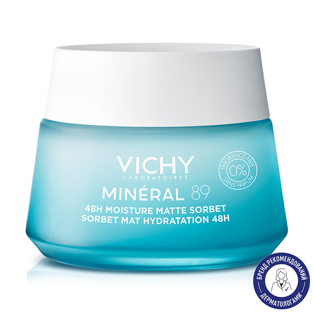 Матувальний гель-сорбет для обличчя Vichy Mineral 89 48H Moisture Matte Sorbet для жирної та комбінованої шкіри, зволоження 48 годин, 50 мл